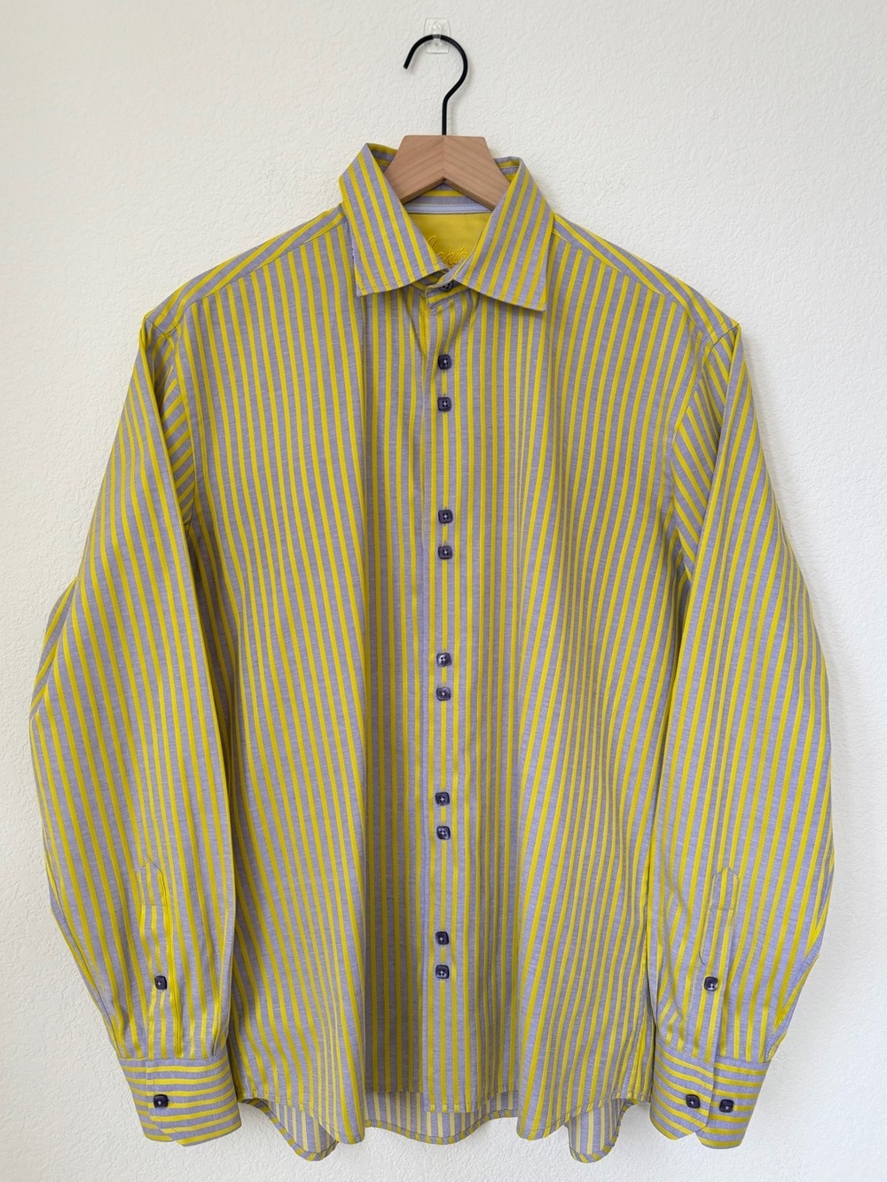 Luchiano Visconti Yellow & Gray Striped Button-Up Shirt